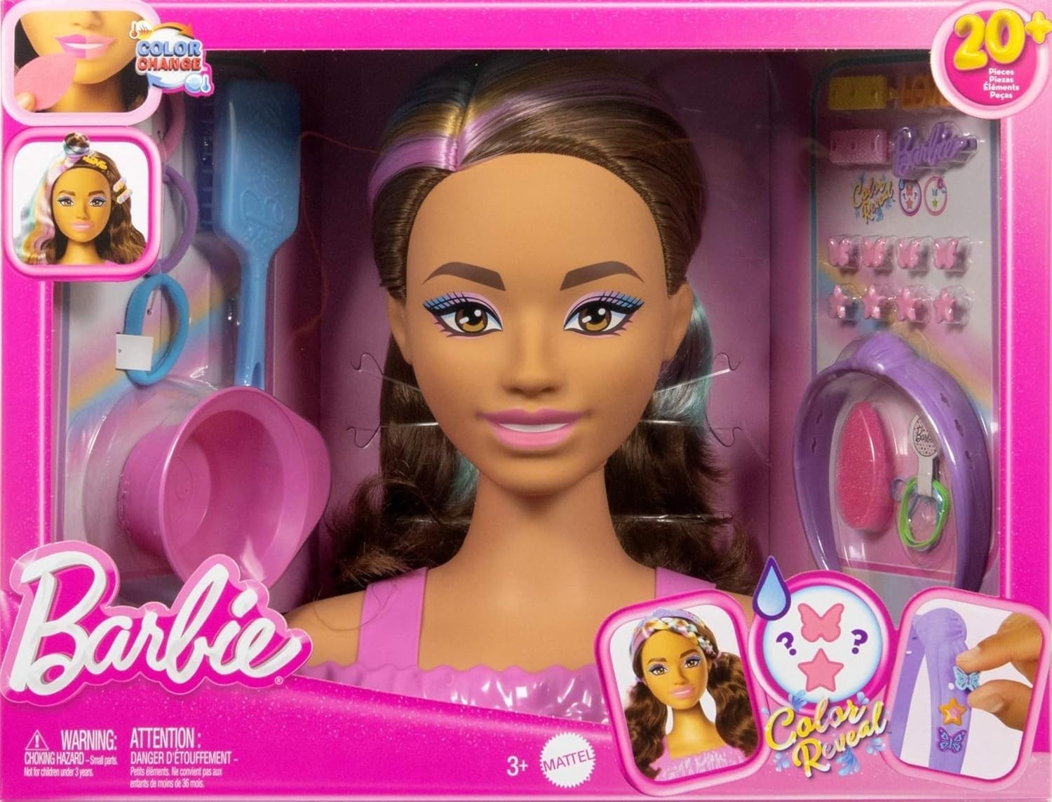 Kids Hair Styling Doll Head Dark Brown Hair w/ 20+ Accessories Color Change