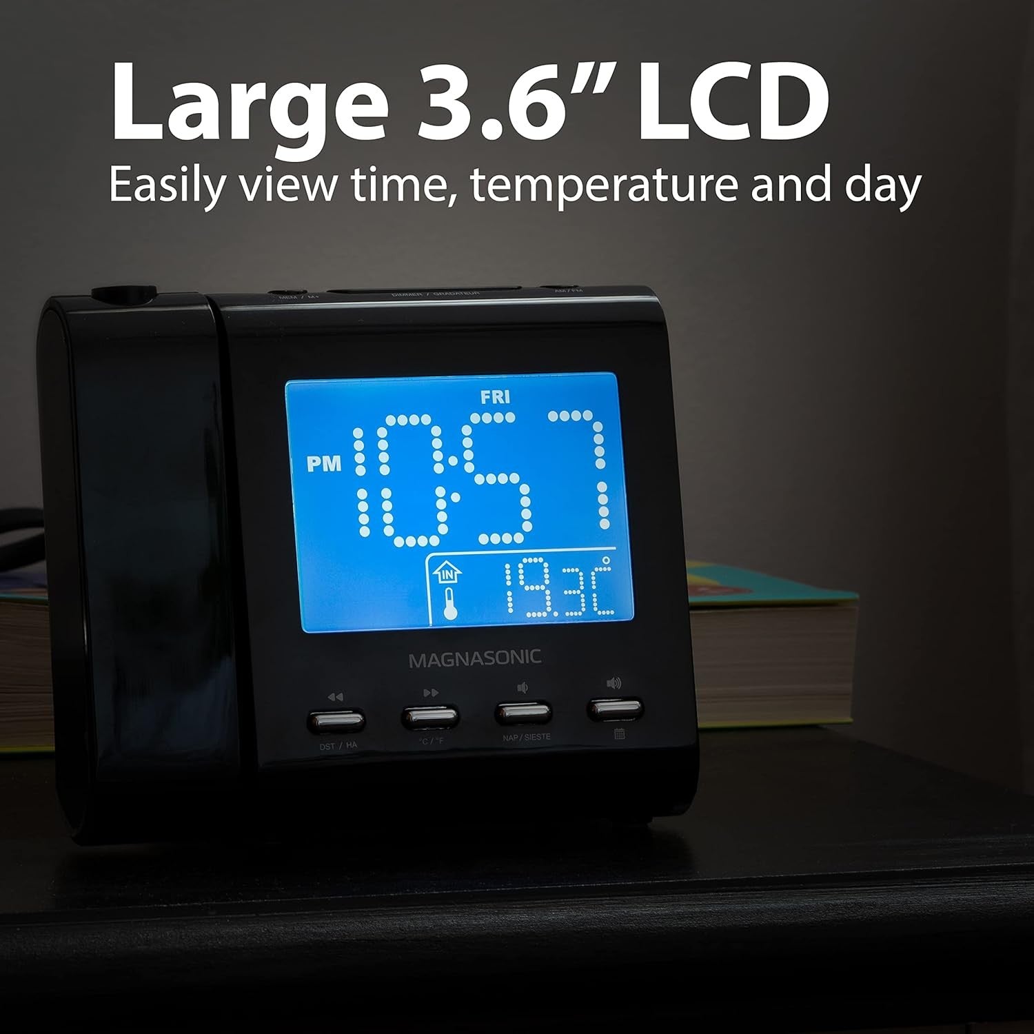 Projection Alarm Clock AM FM Radio Dual Alarm Temperature Display Backup
