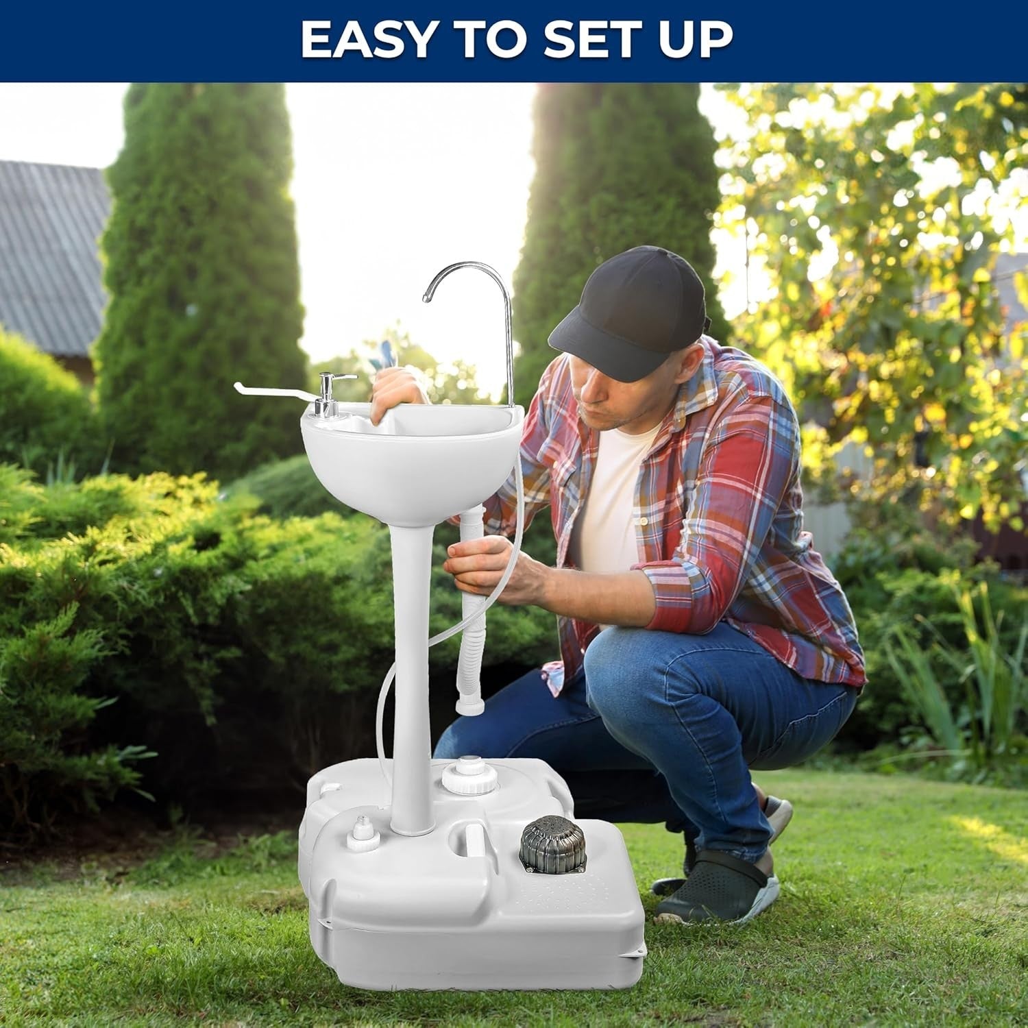 Portable Camping Sink w/ Tap, Waste Tank, Foot Pump & Soap Dispenser