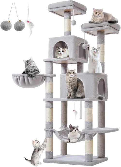 170cm Light Grey Cat Tree Tower with Condos Hammock Scratching Posts