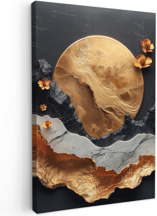 Gold Abstract Canvas Wall Art 40x60cm Modern Black Framed Decor
