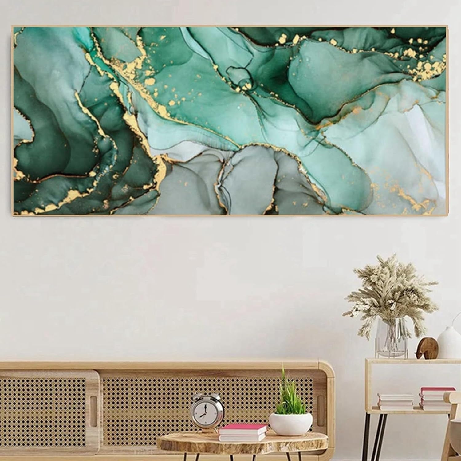 Large Green Gold Marble Canvas Wall Art 120x60cm Modern Abstract