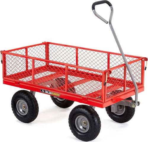 Heavy Duty 350kg Steel Garden Utility Wagon with Removable Sides & 10" Tires Red