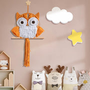 Orange Macrame Owl Wall Hanging Boho Fiber Art Home Decor