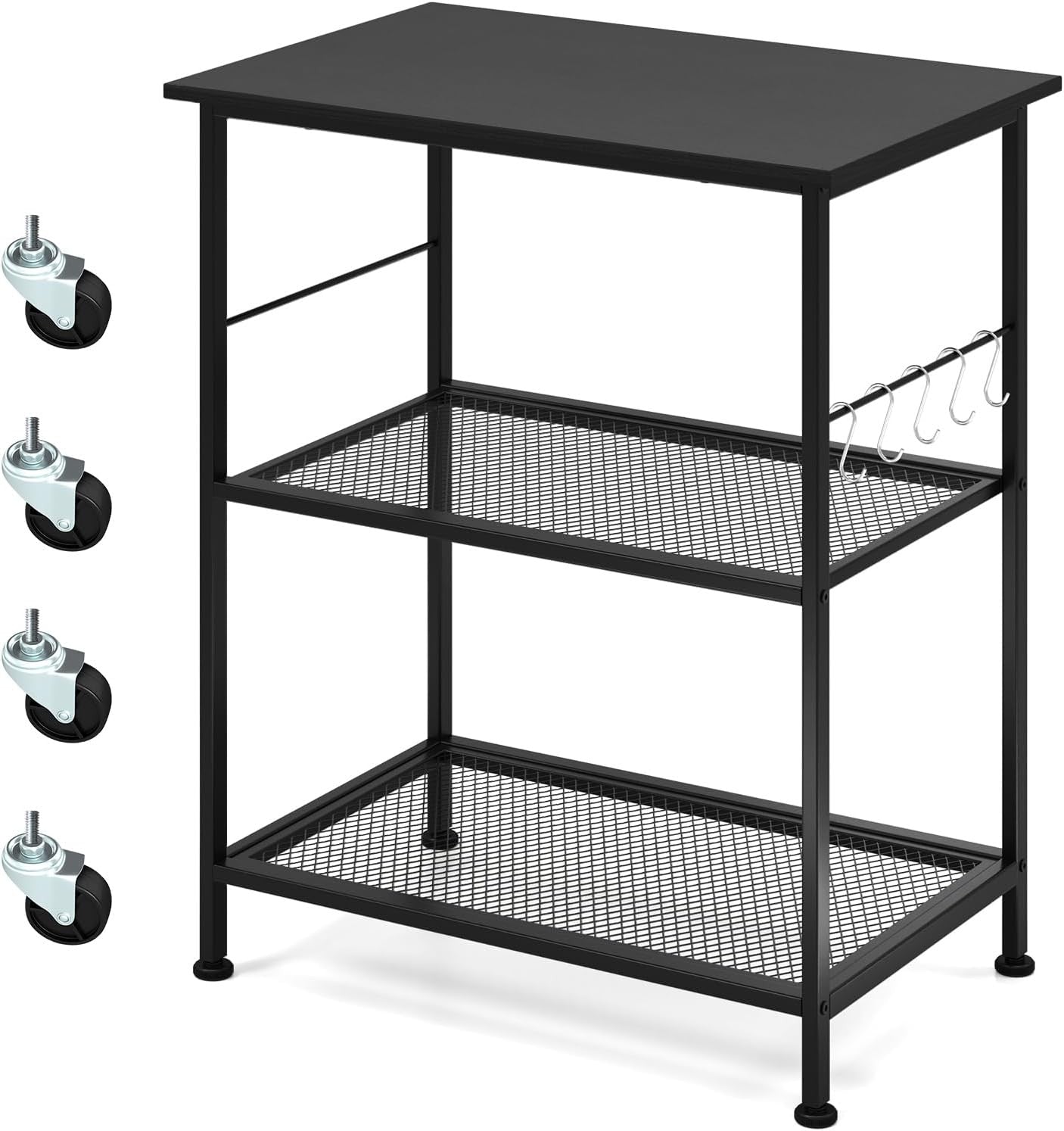 3 Tier Kitchen Trolley on Wheels Microwave Stand Metal Storage Cart