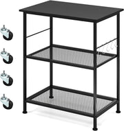 3 Tier Kitchen Trolley on Wheels Microwave Stand Metal Storage Cart