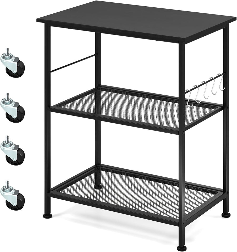 3 Tier Kitchen Trolley on Wheels Microwave Stand Metal Storage Cart