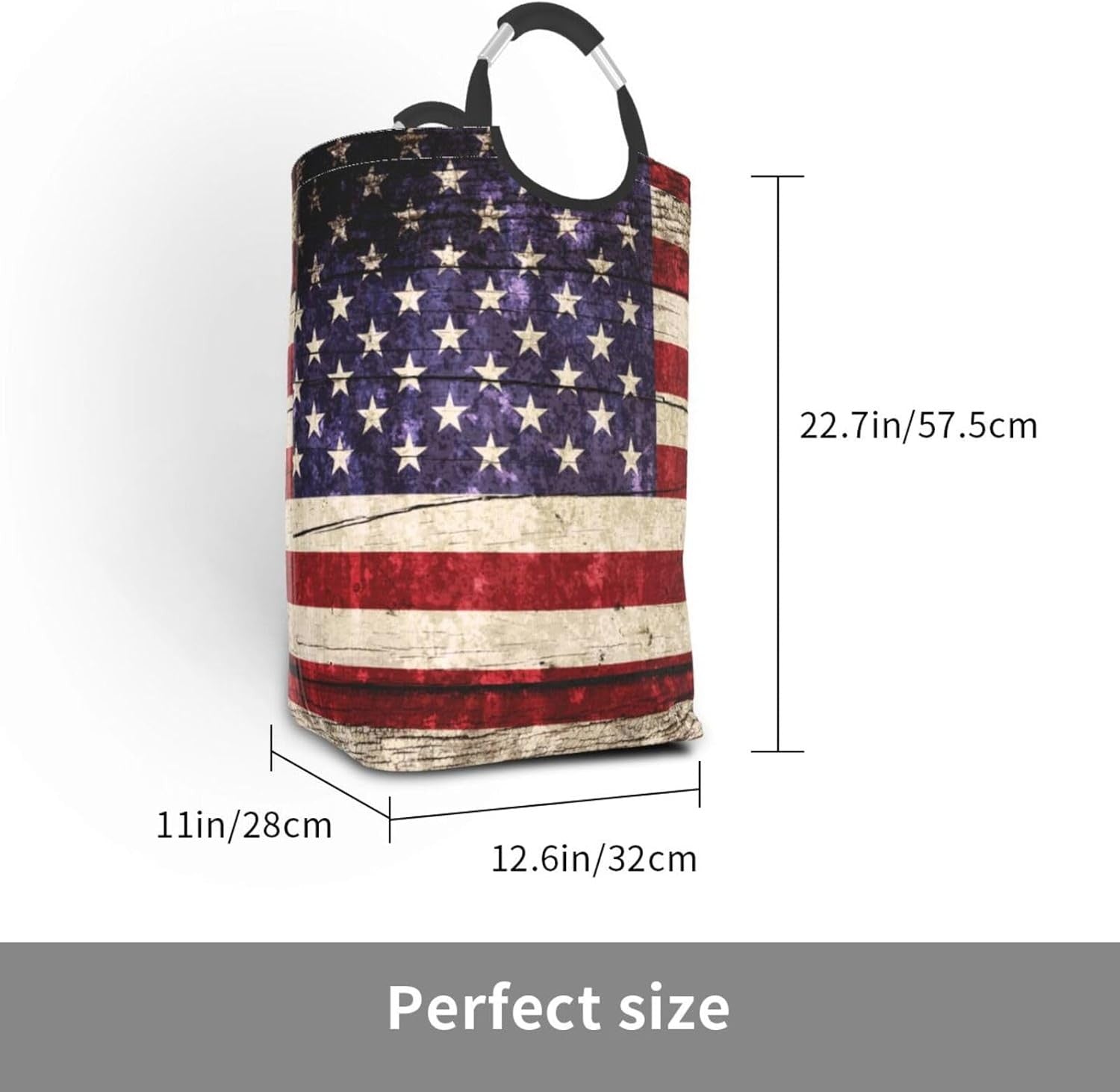 50L American Flag Laundry Basket Foldable Vintage Clothes Hamper with Handles