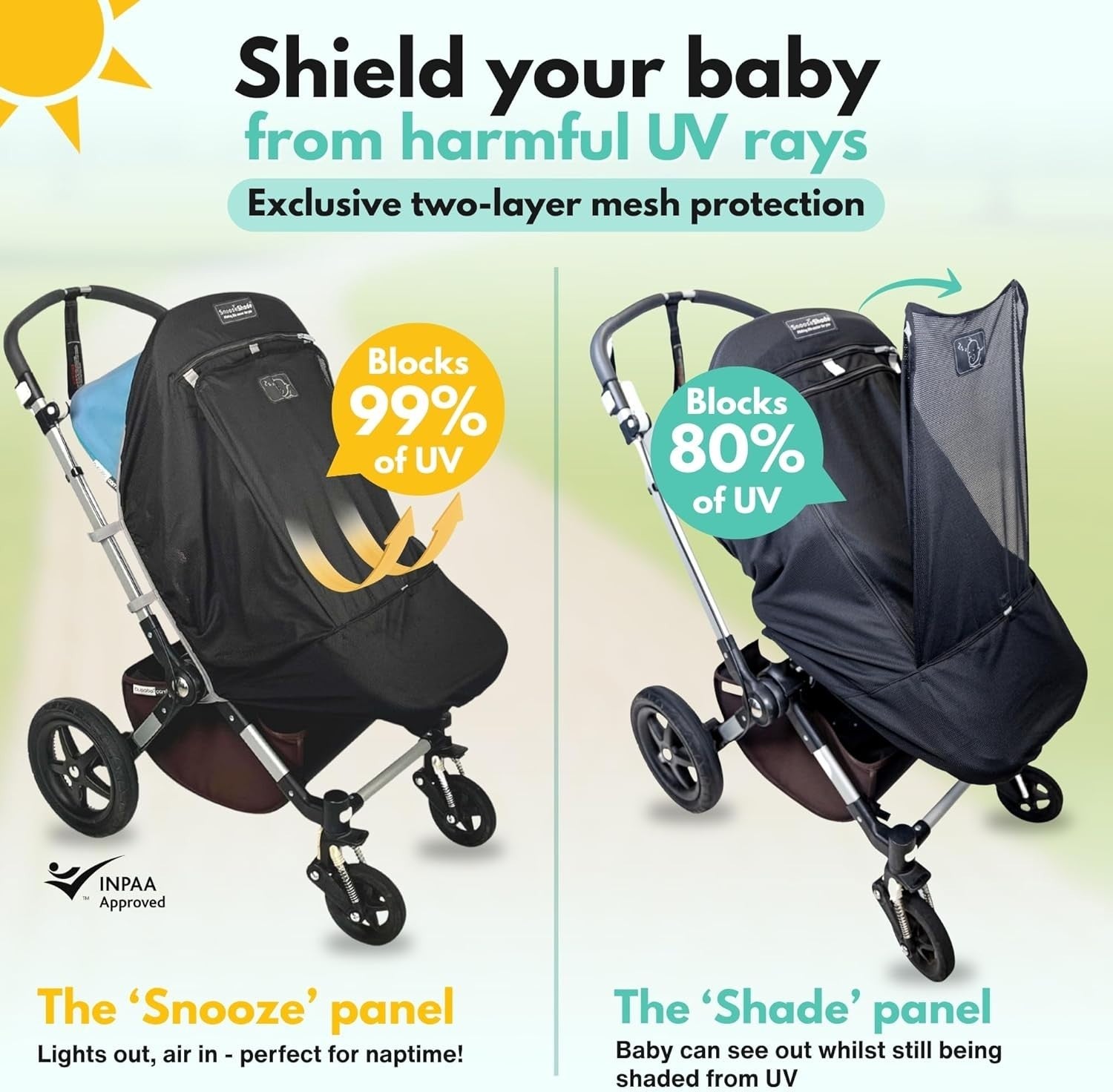 Pram Sun Shade Cover UPF50+ Blackout Canopy UV Bug Protection