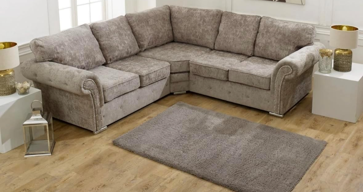 Luxury Truffle Fabric Corner Sofa 5 Seater | Full Back Cushions | 240x240cm