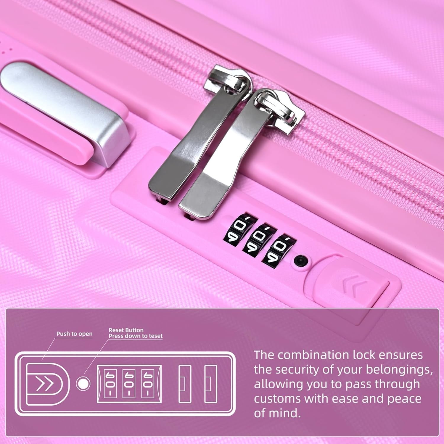 24 Inch Medium Hard Shell Suitcase Lightweight 4 Spinner Wheels Lock Pink