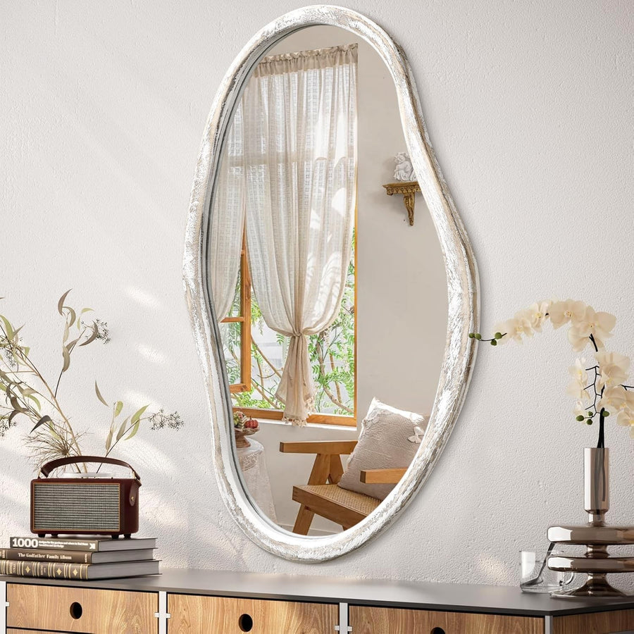85x55cm Irregular Wall Mirror White Frame Modern Hallway Bathroom Decor