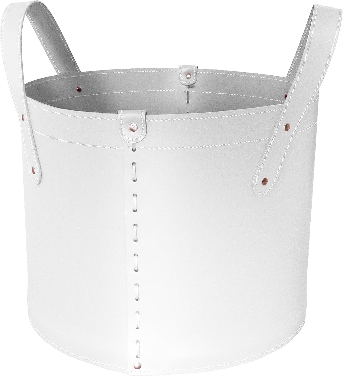 white Luxury Leather Log Basket with Wheels, Indoor Wood Holder, Handmade Bin
