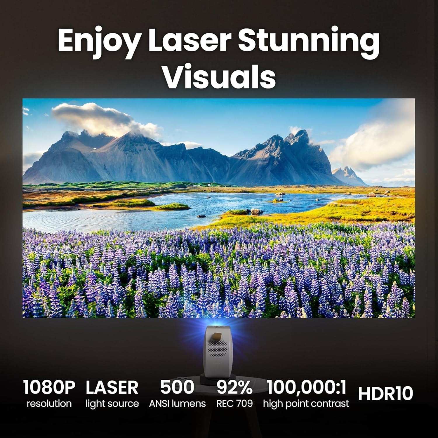 1080P Laser Portable Projector 500 ANSI Google TV Netflix Ceiling
