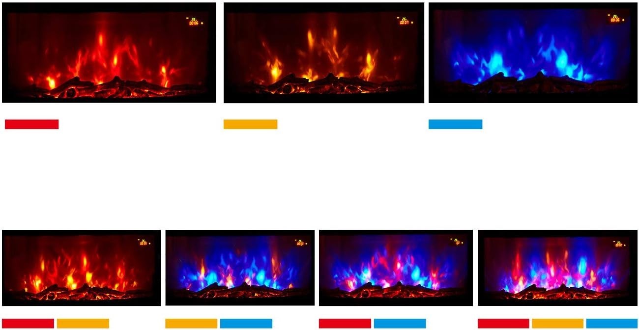 89cm Curved Black Glass Wall Mounted Electric Fireplace with Multi-Color Flame