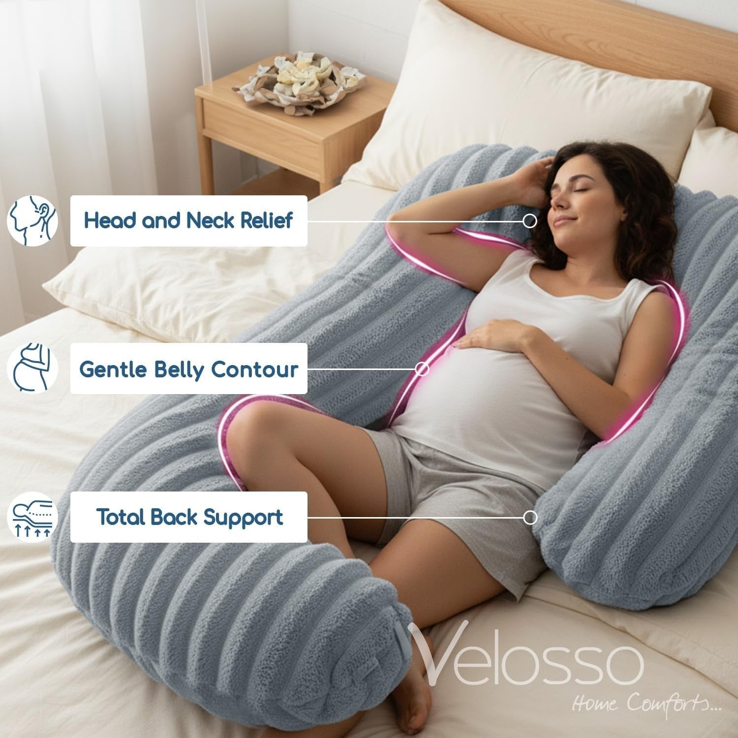 U Shaped Pregnancy Pillow Full Body Plush Side Sleeper Back Support
