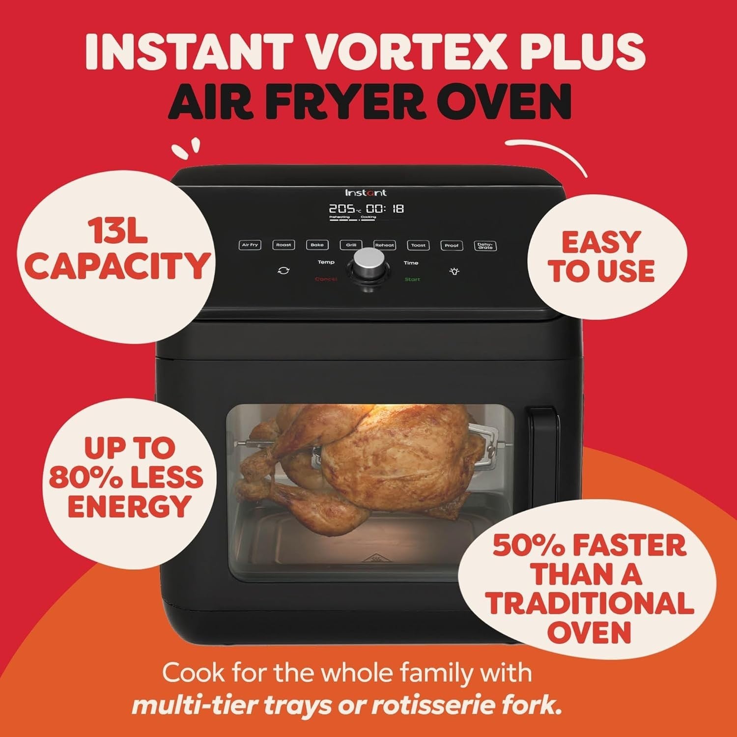 13L XXL Air Fryer Oven | 9 Smart Programs | Rotisserie | Grill | Bake | Energy