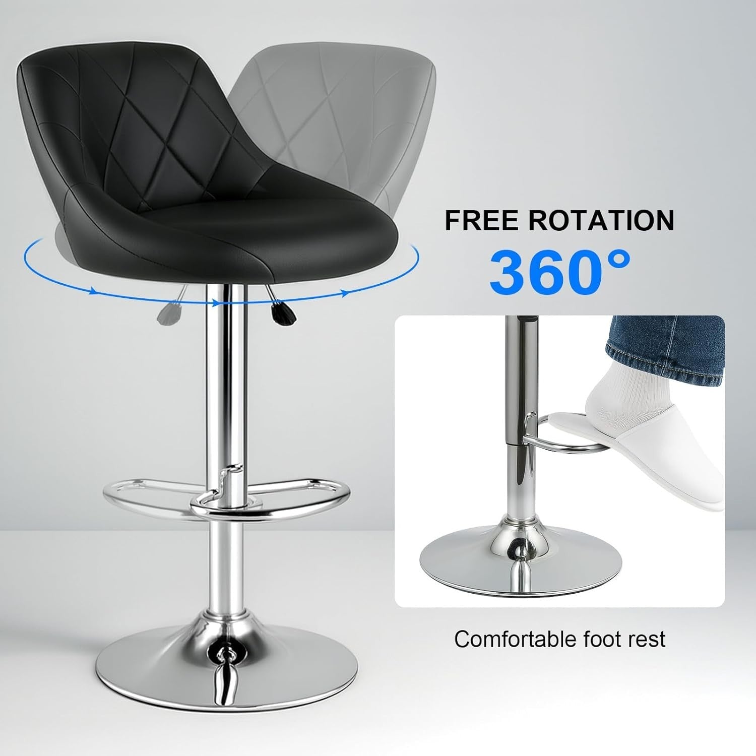 Set of 3 Adjustable Swivel Bar Stools – Black L-Shape