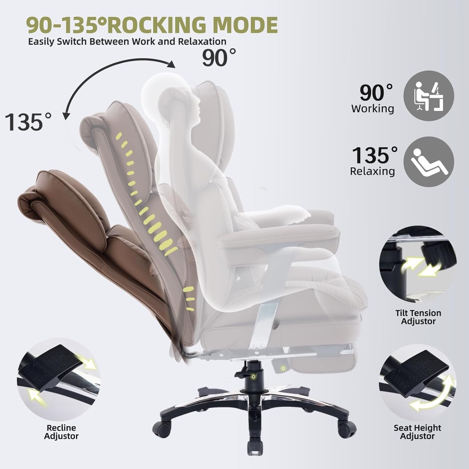 Executive Office Chair PU Leather Recliner 200kg Swivel w/ Footrest