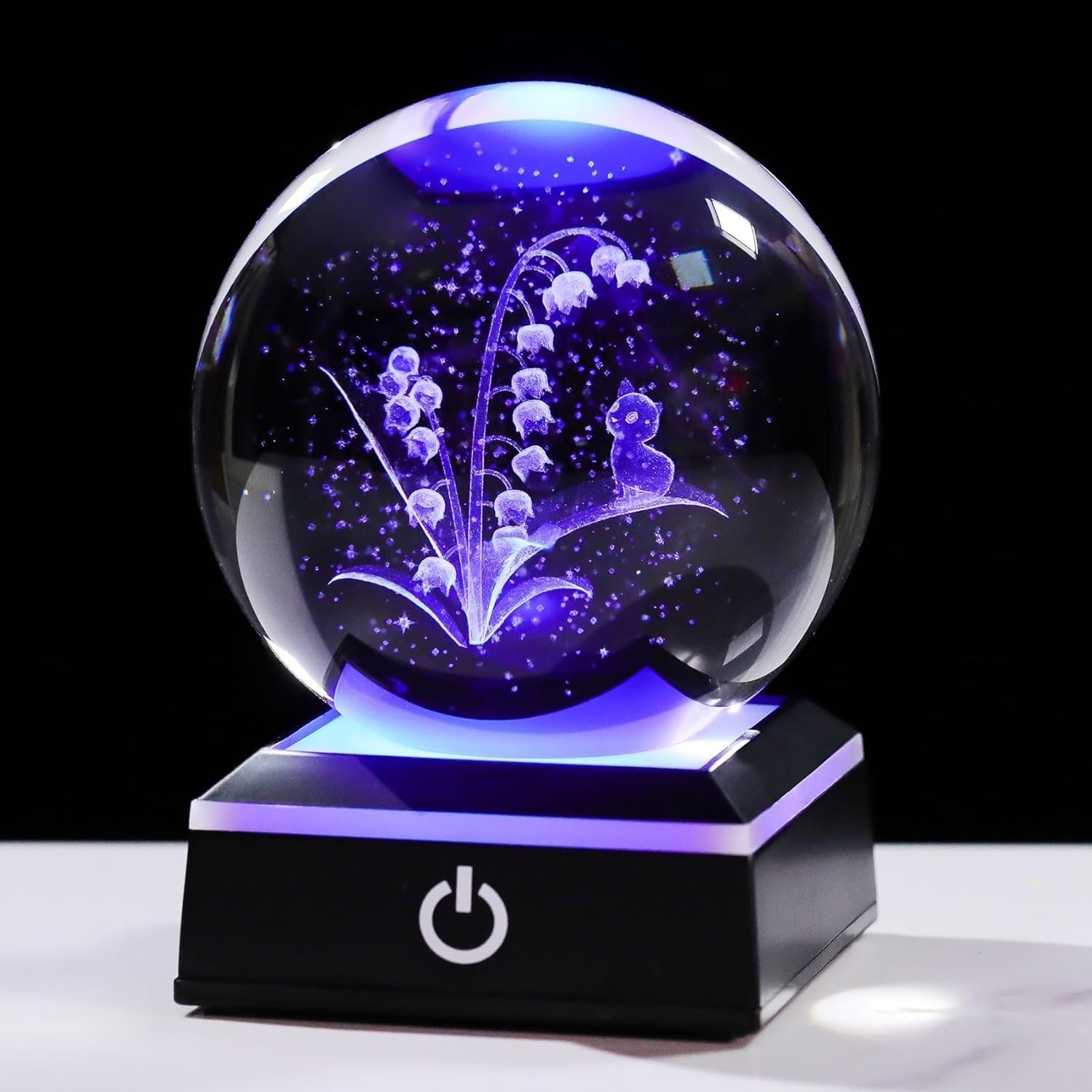 3D Crystal Lily of the Valley Cat Ball LED Light Ornament 8cm K9 Glass Gift