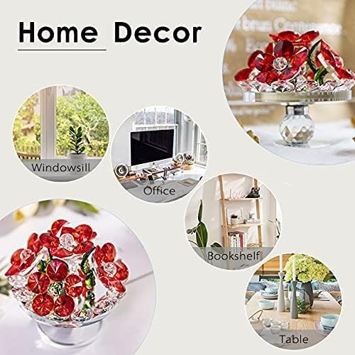 Crystal Red Flower Bouquet Ornament • K9 Glass Centerpiece • Elegant Home Décor