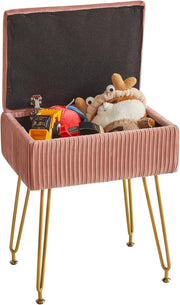 Pink Velvet Storage Ottoman Stool Square Bench Dressing Table Seat