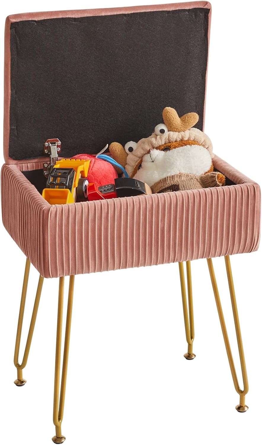 Pink Velvet Storage Ottoman Stool Square Bench Dressing Table Seat