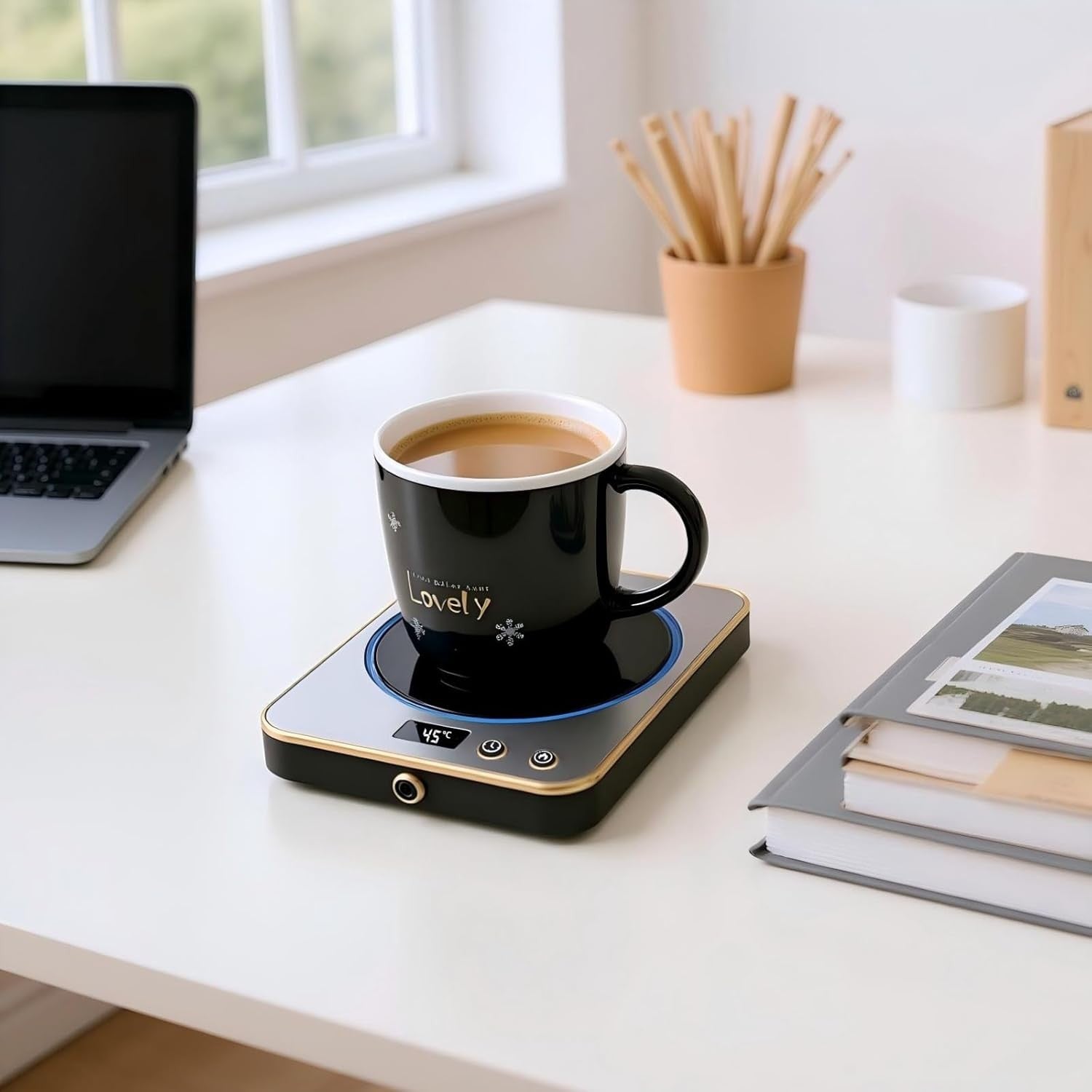 Smart Coffee Mug Warmer 3 Temp LED Desk Cup Heater Silver