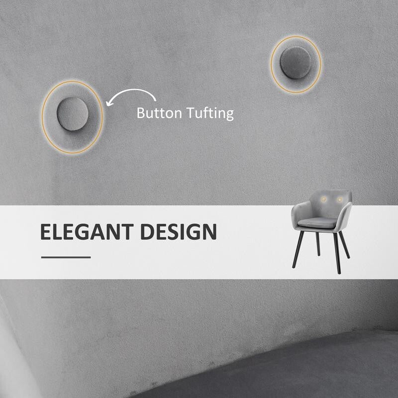 2x Grey Velvet Dining Chairs Padded Seat Armchairs for Lounge Kitchen