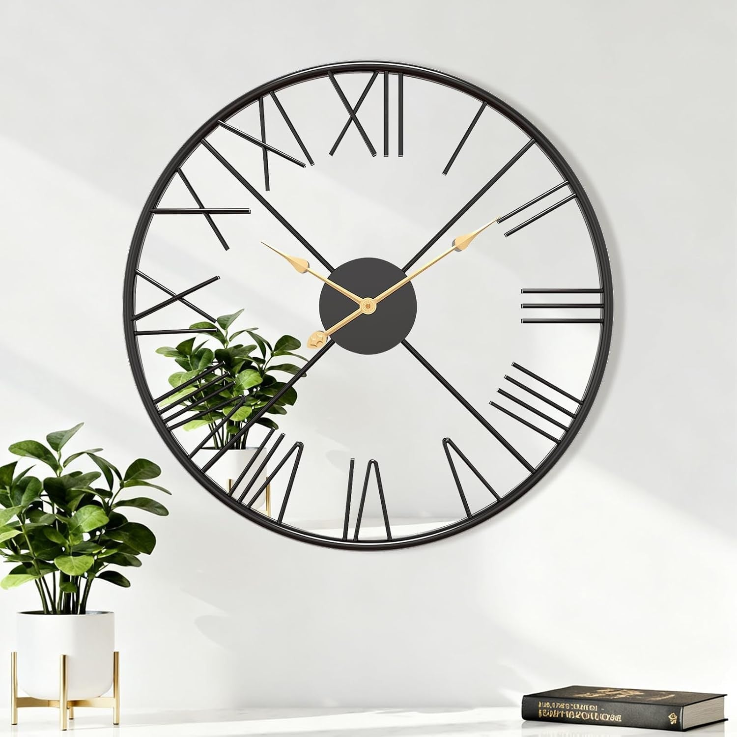 50cm Large Mirrored Wall Clock – Silent Roman Numeral Metal Modern Design