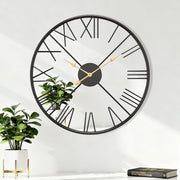 50cm Large Mirrored Wall Clock – Silent Roman Numeral Metal Modern Design