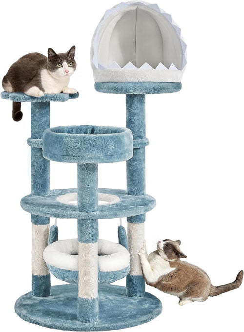 Ocean Blue Cat Tree Tower 115cm Multi Level Scratching Post Shark Nest Hammock