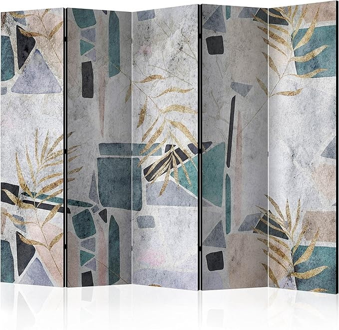 Palm Leaf 5 Panel Room Divider 225x172cm Double Sided Acoustic Screen