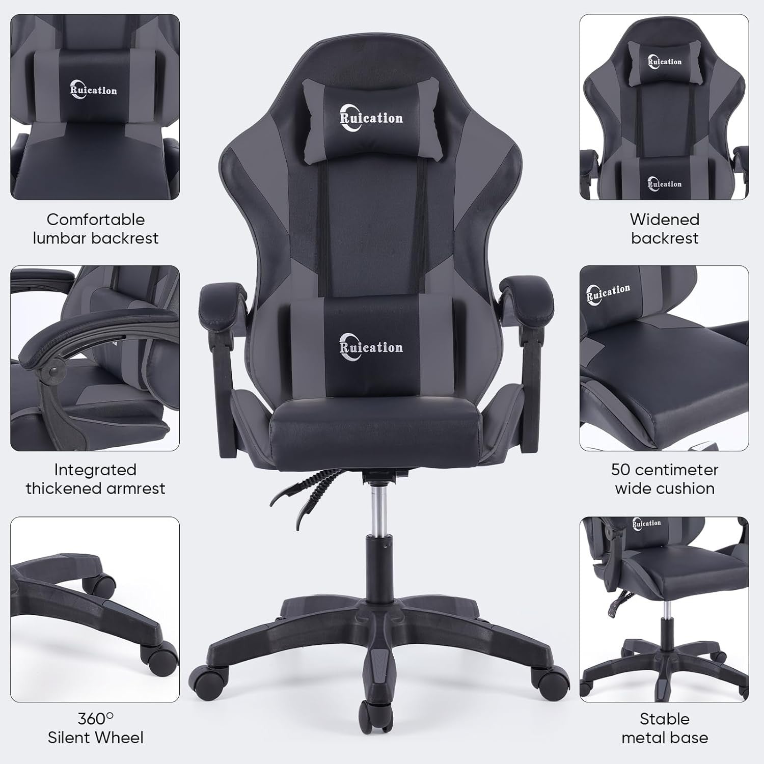 Ergonomic Gaming Chair Reclining Office Desk Chair Lumbar Support Grey