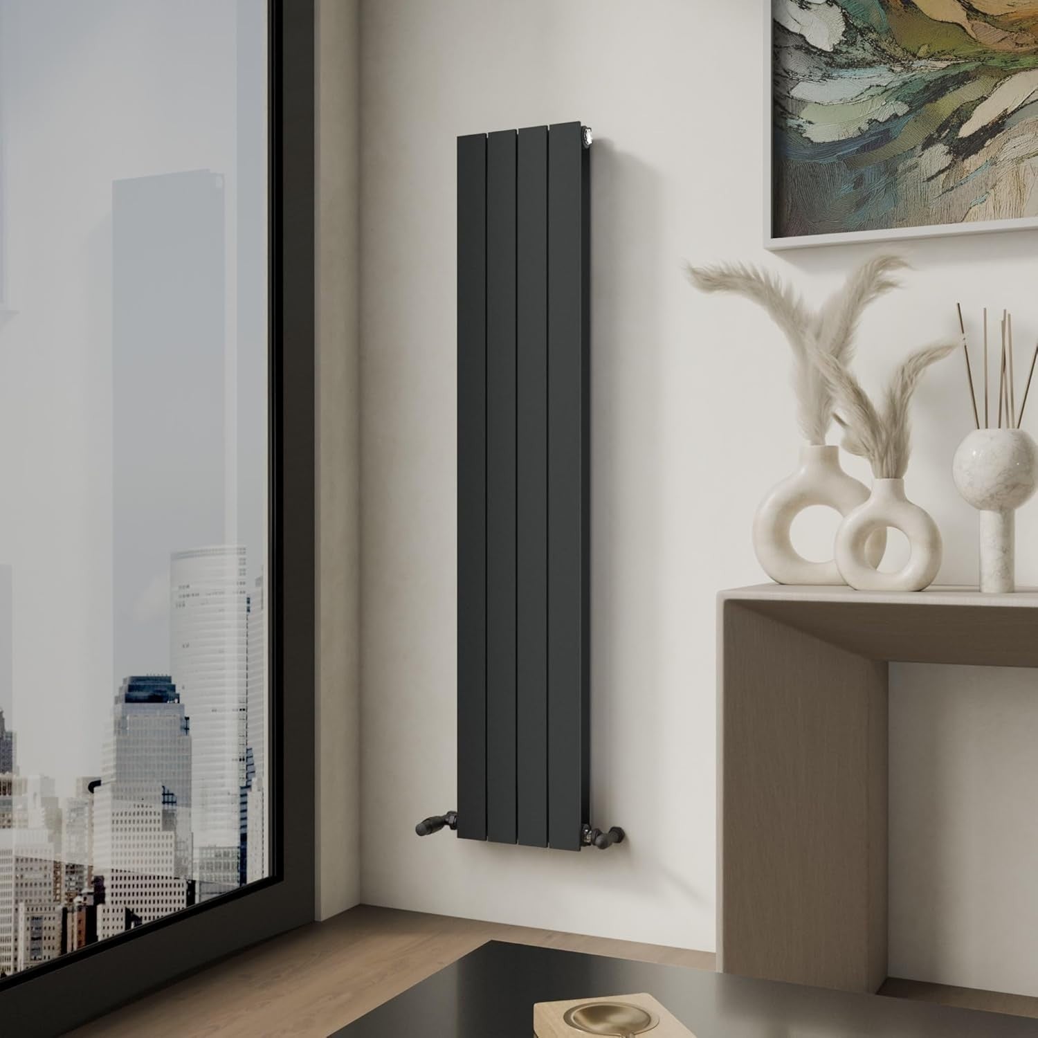 Tall Anthracite Vertical Radiator Slim Double Panel 1600x306mm Bathroom Kitchen