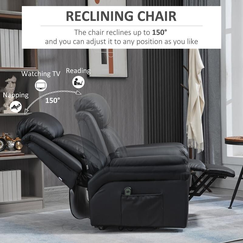 Electric Recliner Lift Chair – PU Leather Power Armchair w/ Remote & Storage