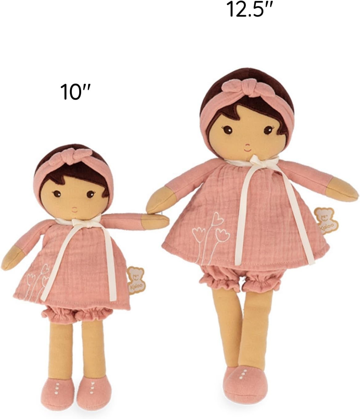 32cm Soft Fabric Baby Doll Pink Muslin Dress Personalised Ribbon Newborn Gift