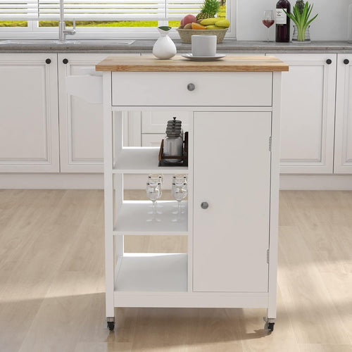 Mobile Kitchen Island Cart with Storage, Wood Top, Locking Wheels, Towel Rack