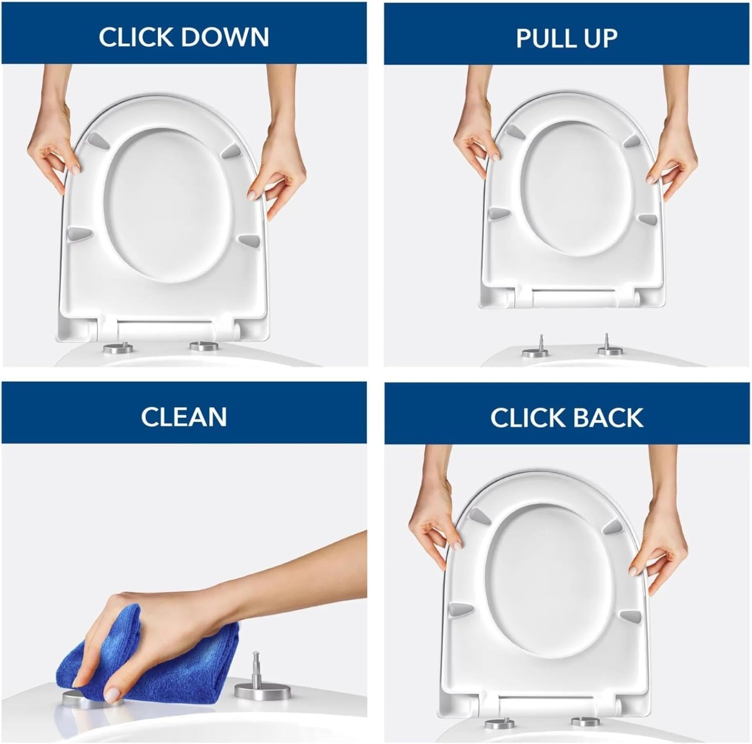 D-Shape Soft Close Toilet Seat Antibacterial Quick Release White