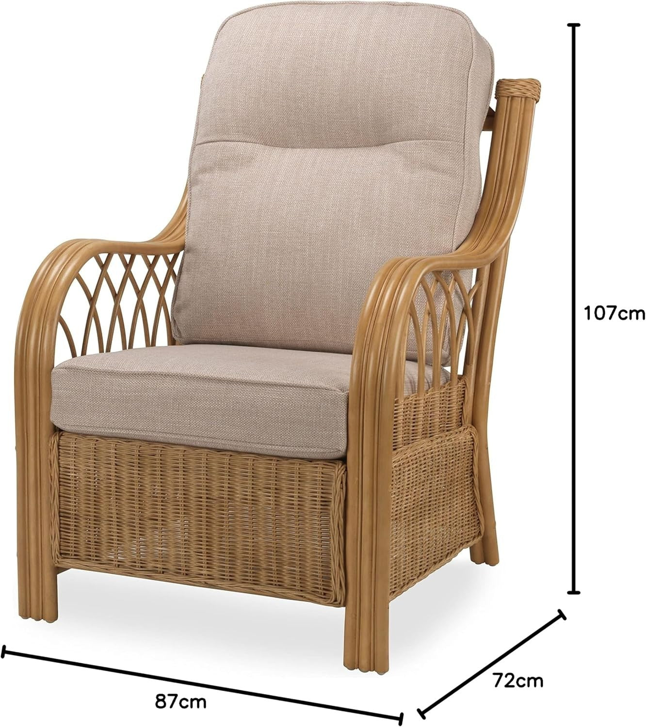 Luxury Rattan Conservatory Armchair High Back Cane Chair with Cushions