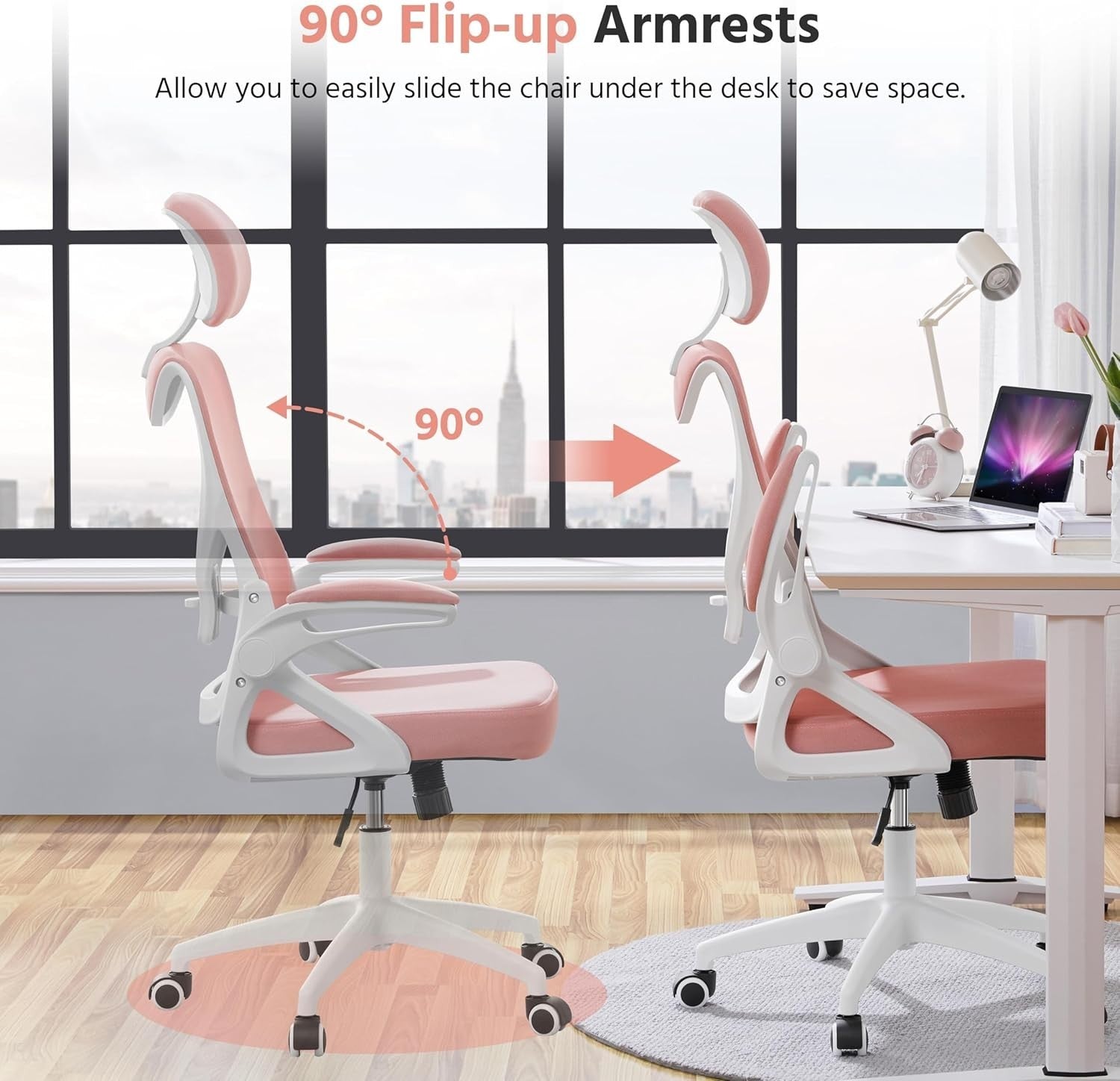 Ergonomic Mesh Office Gaming Chair Adjustable Lumbar Headrest White/Pink