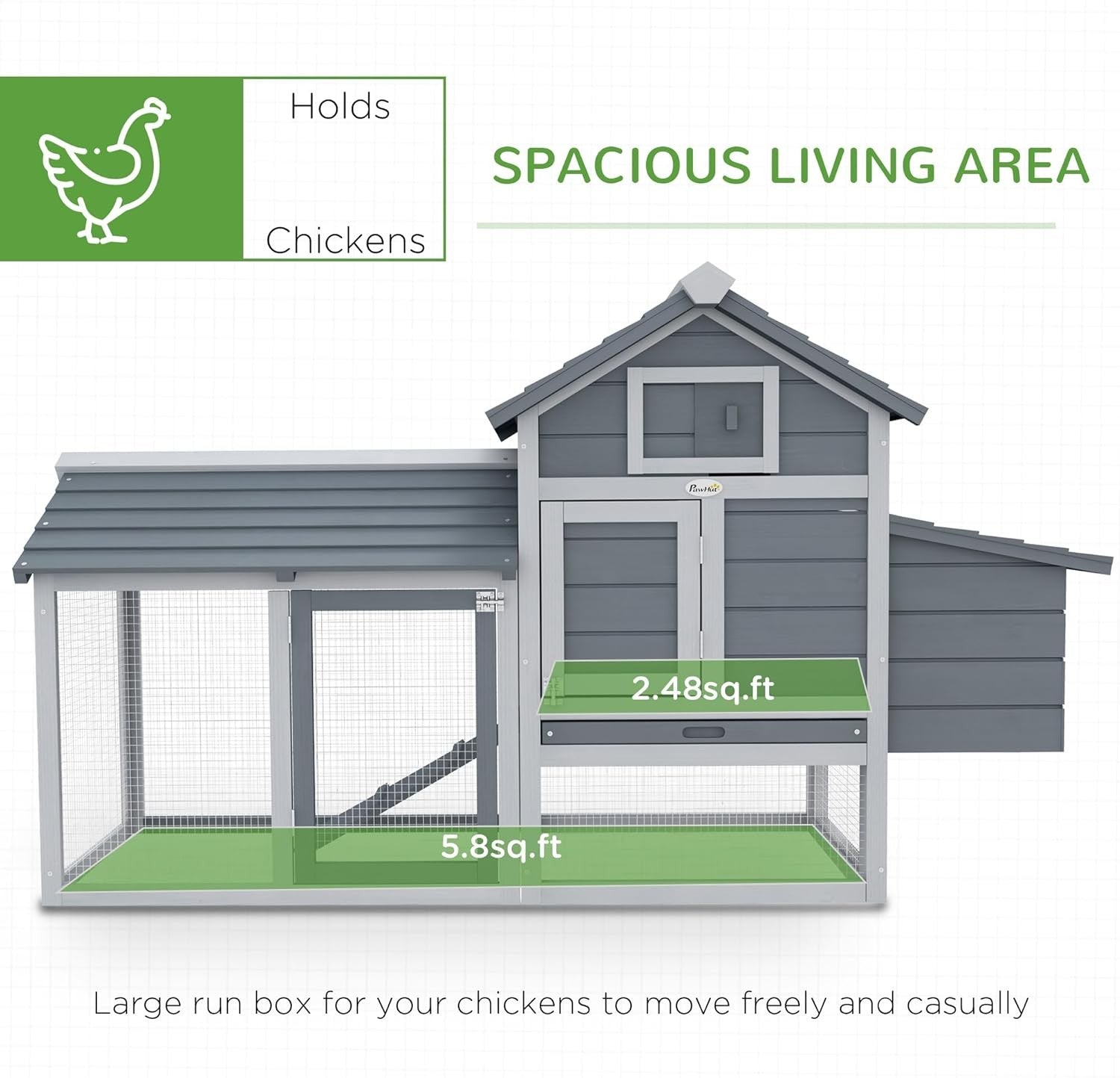 Chicken Coop with Run Outdoor Grey Wooden Hen House Lockable Hutch