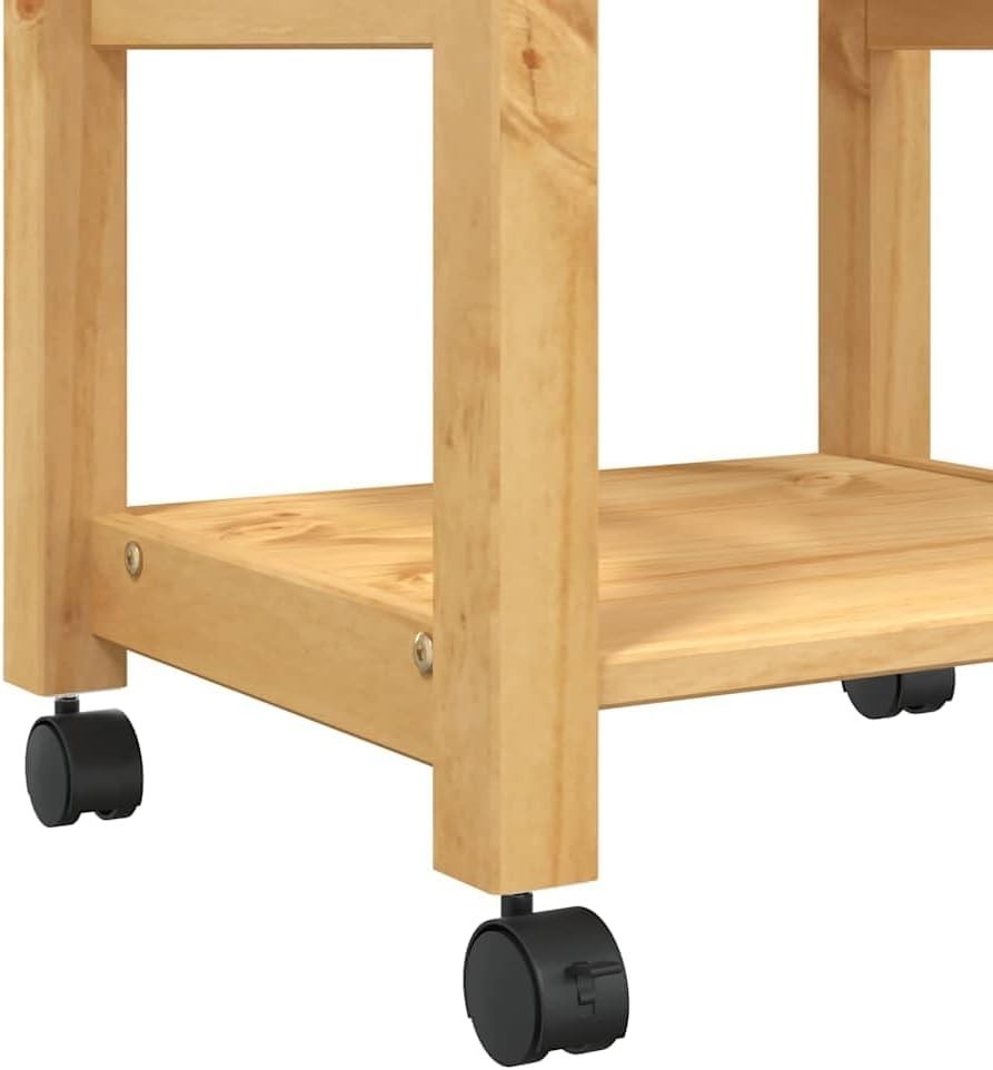Pine Wood Kitchen Trolley Cart w Drawer Shelves Wheels