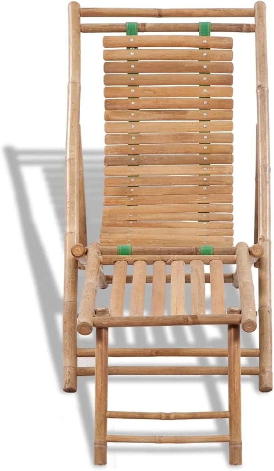 Outdoor Bamboo Reclining Deck Chair with Footrest – Foldable Sun Lounger