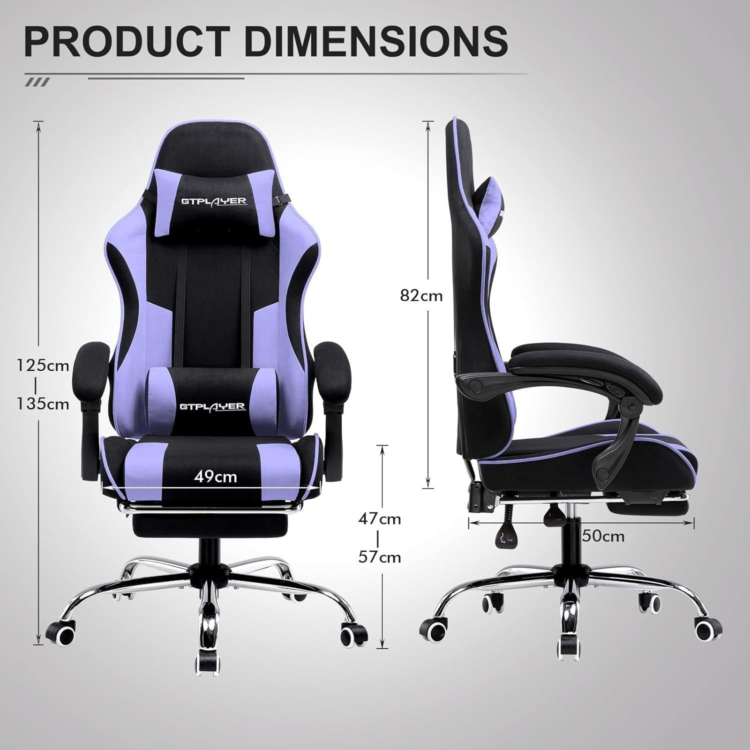 Ergonomic Gaming Chair Fabric Reclining Office Desk Swivel w/ Footrest Massage