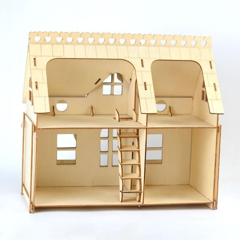 Wooden Dollhouse Construction Kit - DIY Handcraft Model, Paintable & Sturdy