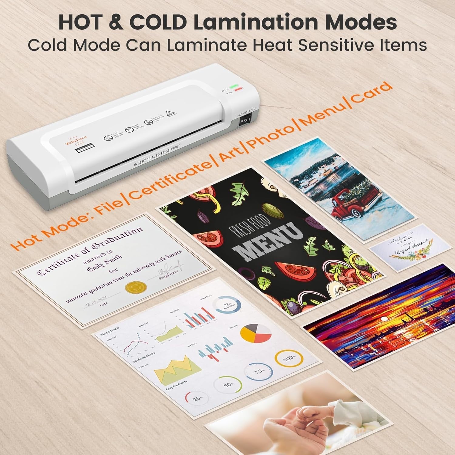 A4 Laminator Machine Hot Cold 90s Warm Up Never Jam 4-in-1 + 30 Pouches