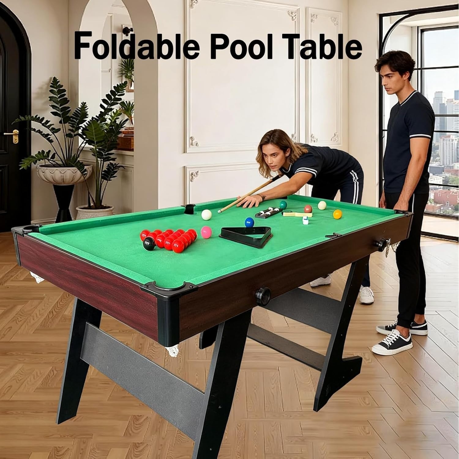6FT Home Snooker Pool Table Folding Space Saver w Cues Balls Set