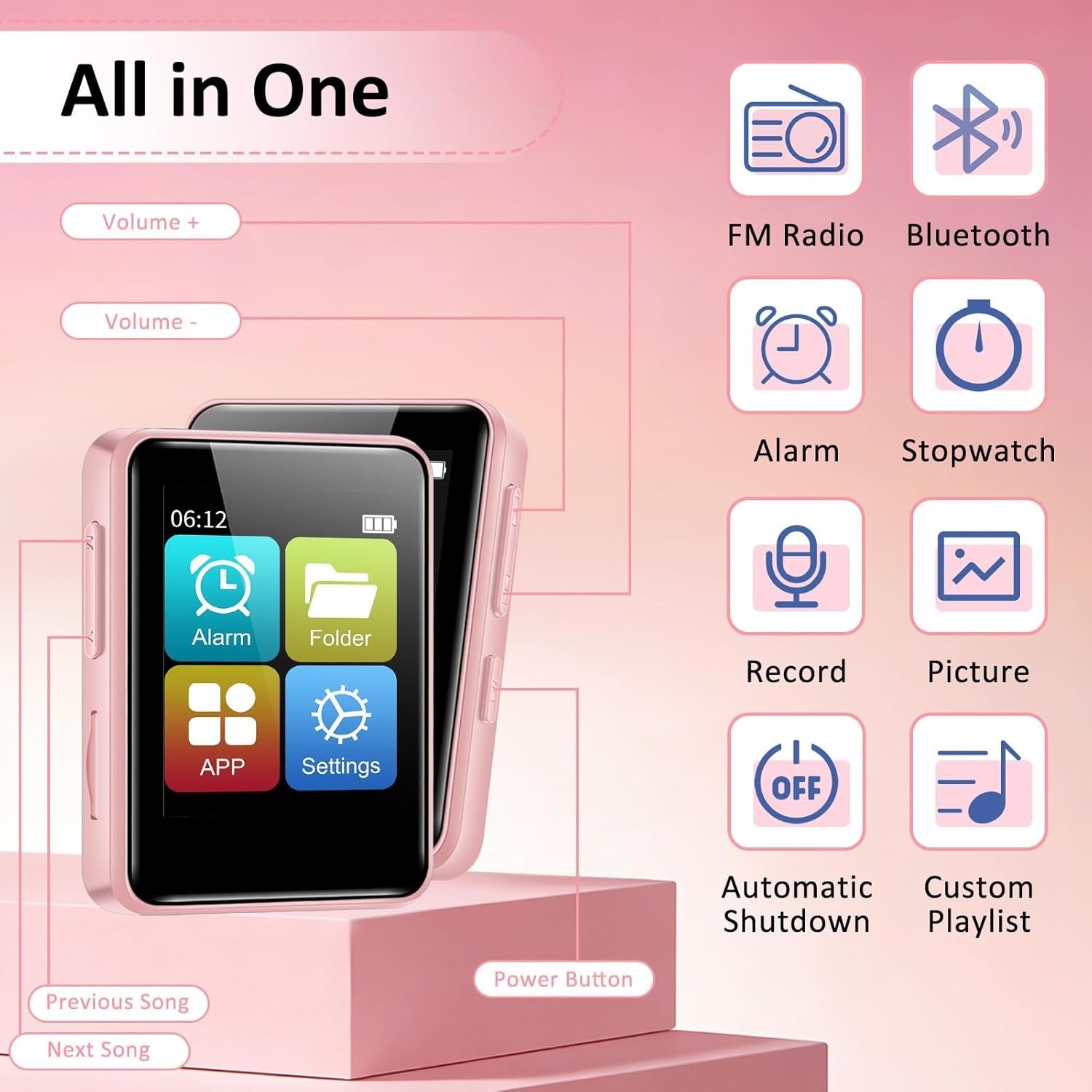 32GB MP3 Player Bluetooth 1.8" Touch FM Radio Recorder