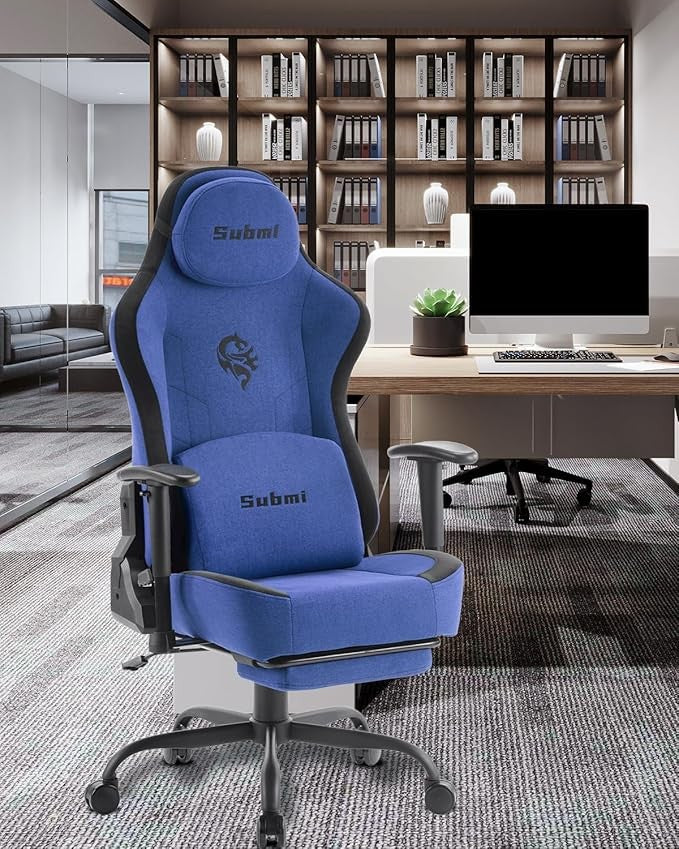 Ergonomic Blue Gaming Chair High Back Recliner with Footrest